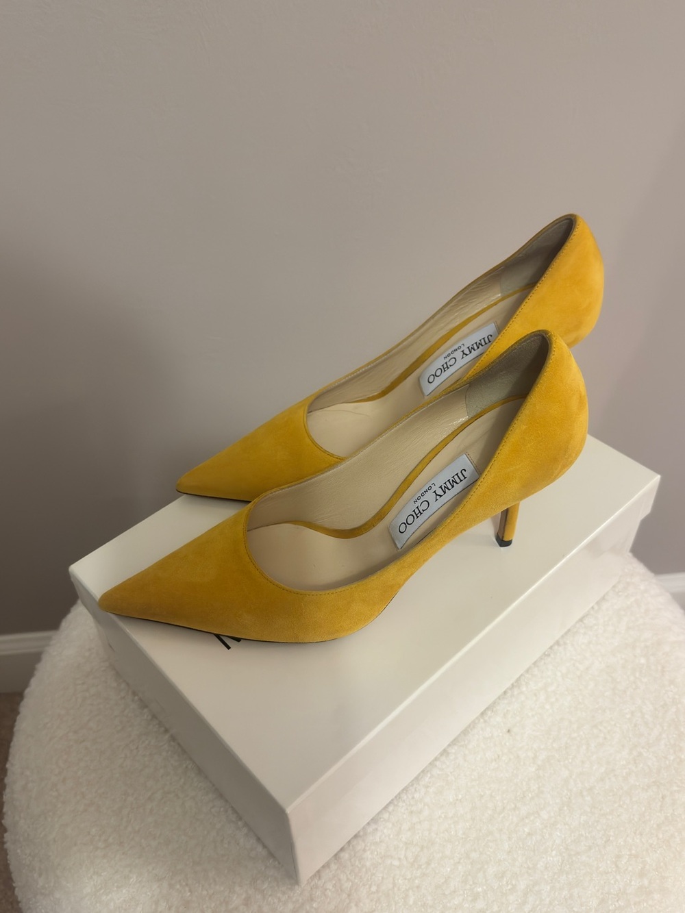 Jimmy Choo Suede Pointed-Toe Pumps – Mustard Yellow | Authentic | Elegant Classi - Picture 3 of 5